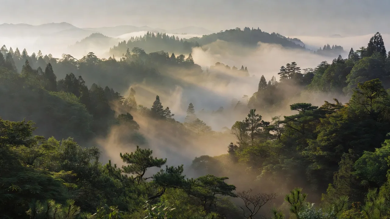層をなす稜線と朝霧